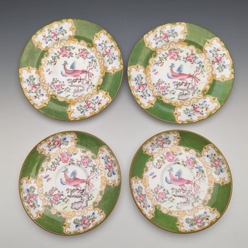 20 世紀初英國復古明頓茶杯三重奏一對雞蛇綠色